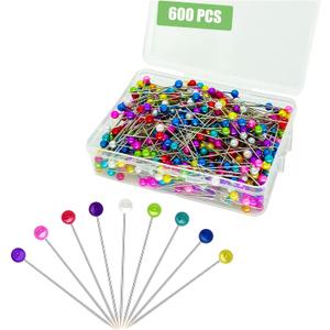 600PCS Sewing Pins Straight Pin for Fabric, Pearlized Ball Head Quilting Pins Long 1.5inch, Multicolor Corsage Stick Pin for Dressmaker, Jewelry DIY Decoration, Craft and Sewing Project