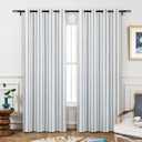 DriftAway Farmhouse Linen Blend Blackout Curtains 84 Inches Long for Bedroom Vertical Striped Printed Linen Curtains Thermal Insulated Lined Treatments for Living Room 2 Panels W52 x L84 Navy