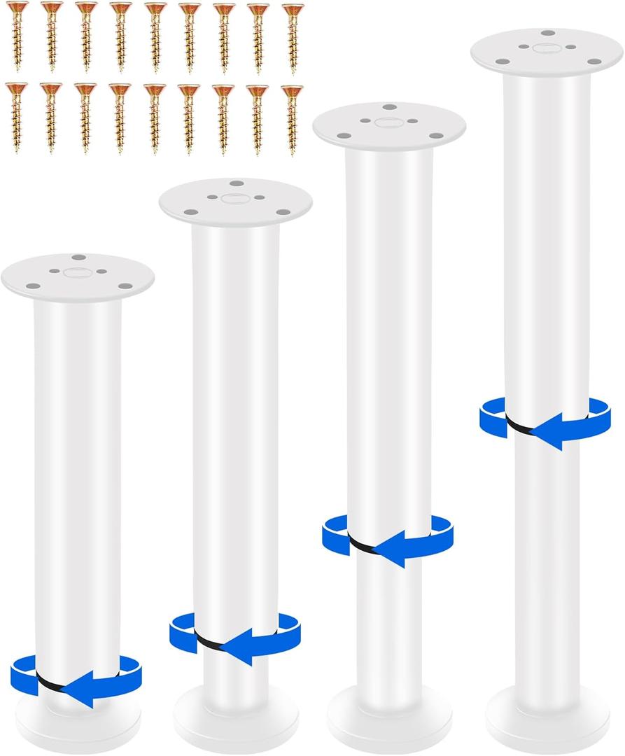 4 PCS Adjustable Height Bed Support Legs 7.08-12.2 Inch [with Screws] for Bed Frame/Bed Center Slat, Heavy Duty Furniture Replacement Legs for Sofa/Cabinet/Couch/Dresser/Table (White)