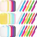 Dandat 60 Pcs Kids Knife Set Kids Plastic Knife with Cutting Board Toddler Knifes Serrated Edges Kids Chopping Board Kids Cooking Utensils for Salad Fruit Preschool Cooking Class Party