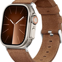 Bandsie Leather Band Compatible with Apple Watch Ultra 3/Ultra 2/Ultra Band 49mm 46mm 45mm 44mm 42mm for Men, Vintage Genuine Suede Leather Wristband Strap for iWatch Series 11 10 9 8 7 6 5 4 SE 3 2 1 (Chesnut Brown)