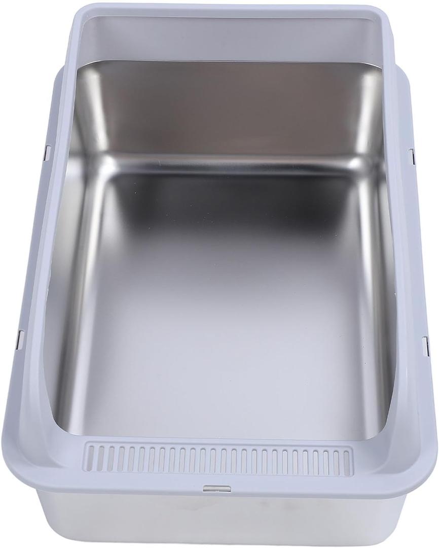 Extra Large Metal Litter Box with Lid, Stainless Steel Cat Litter Box, Non Sticky Leakproof Metal Litter Pan Traywith High Wall Sides Enclosure, Easy Clean, for Big
