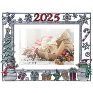 LARAINE Picture Photo Frame 5x7 Metal 2025 Christmas High Definition Display Pictures for Tabletop Home Decorative Holiday Gift (Gray (2025))