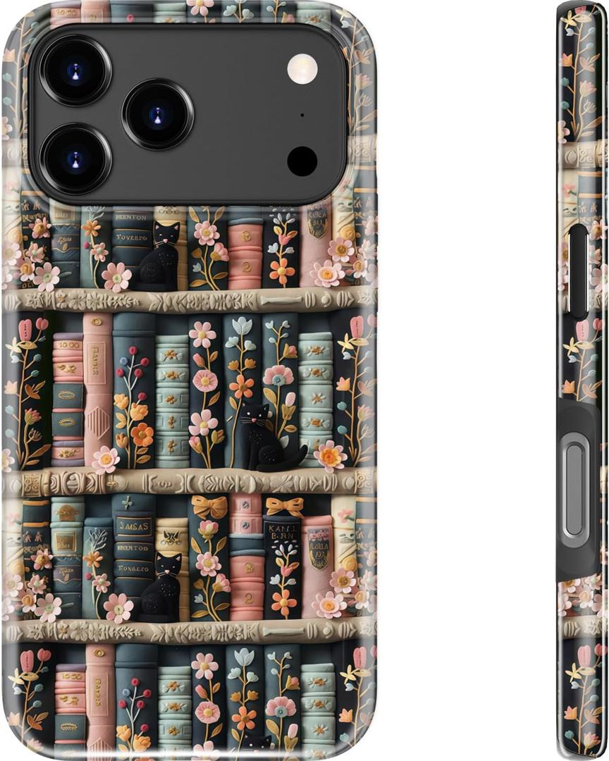 Goodon for iPhone 17 Pro Case Cute,Aesthetic Vintage Bookshelf with Floral,Compatible with Magsafe,Trendy Wildflower Unique Cool Retro Coquette Slim Silicone Phone Cover for Women Girls