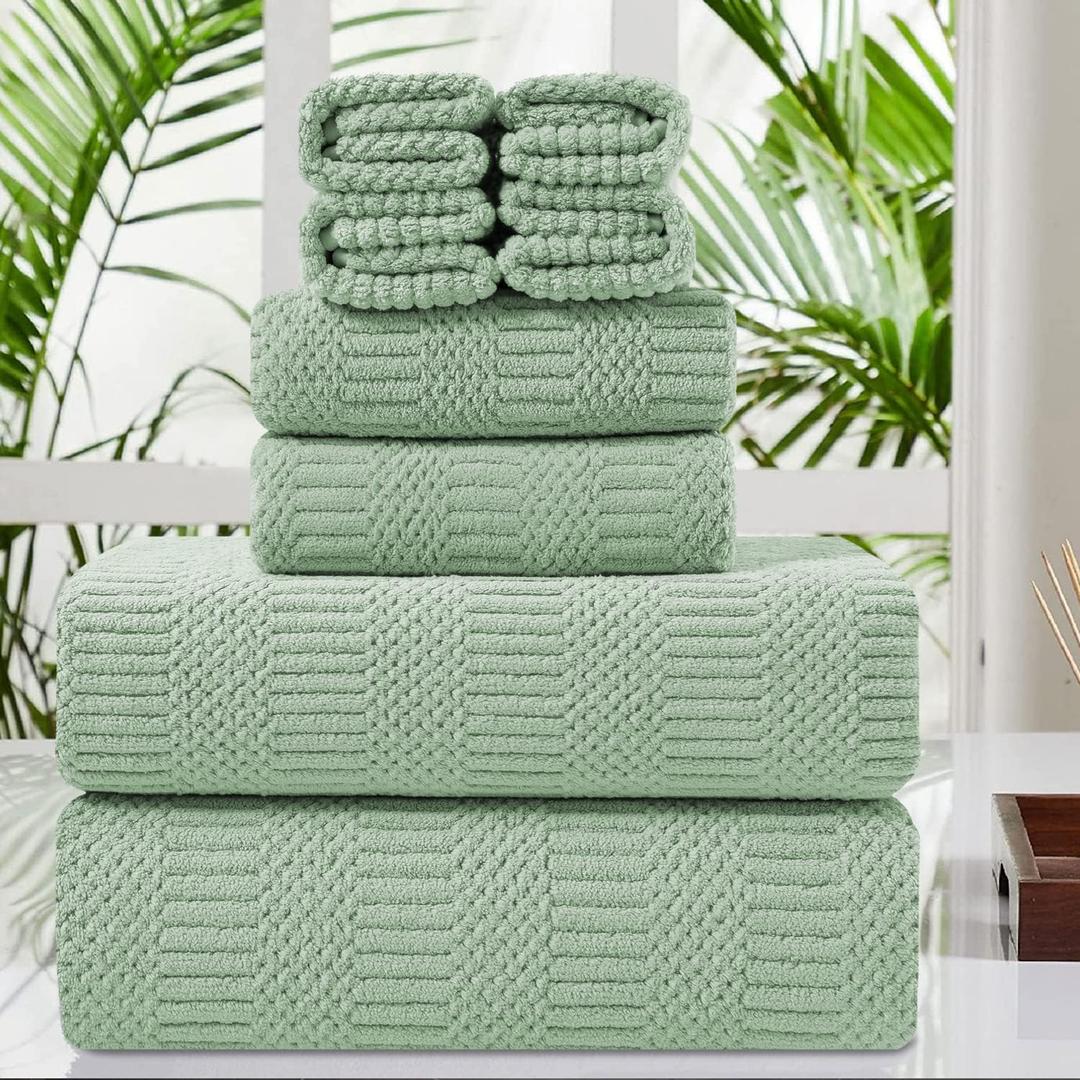 Oliven 8 Piece Oversized Green Bath Towel Set-2 Extra Large Bath Sheets,2 Hand Towels,4 Washcloths-400GSM Soft Highly Absorbent Quick Dry Beach Chair Towel Woven Towel for Bathroom Hotel and Spa