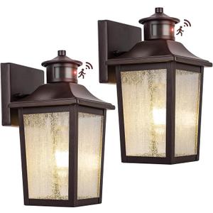 Oil Rubbed Bronze Motion Sensor Outdoor Lights 2 Packs - Waterproof Dusk to Dawn Outdoor Lighting, Brown Exterior Garage Light Fixture, Porch Light Outside Wall Mount for House, Front Door, Anti-Rust