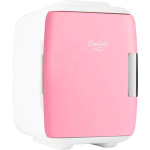 Cooluli Mini Fridge for Bedroom - Car, Office Desk & Dorm Room - Portable 4L/6 Can Electric Plug In Cooler & Warmer for Food, Drinks, Skincare Beauty & Makeup - 12v AC/DC & Exclusive USB Option, Pink