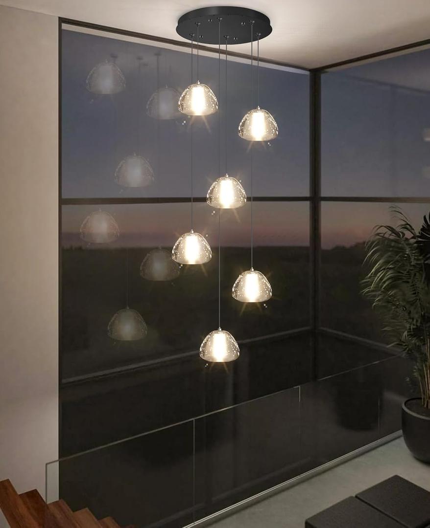 6-Lights Modern Crystal Chandelier for Entrance LED Pendant Light for Kitchen Island Foyer Living Room Bedroom Staircase 3000K (Black)