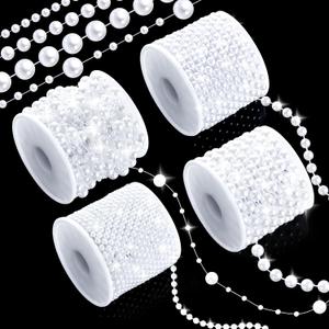4 Rolls 86 Feet Pearls Garland, Faux String of Pearls Roll Strand for Crafts, Artificial Pearl Beads Trim for Wedding Party Valentine Christmas Flower Decoration, 4mm 6mm 8mm 8+3mm, White