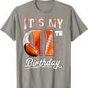 Kids 11 Year Old It's My 11th Birthday Football Themed Party T-Shirt, Small