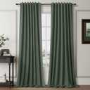 BOODII Full Blackout Curtains 90 Inches Long Room Darkening Curtain for Bedroom Sliding Door Thermal Insulated Black Out Curtains & Drapes Olive Green Linen Curtain 2 Panels Set Back Tab Loden 52x90