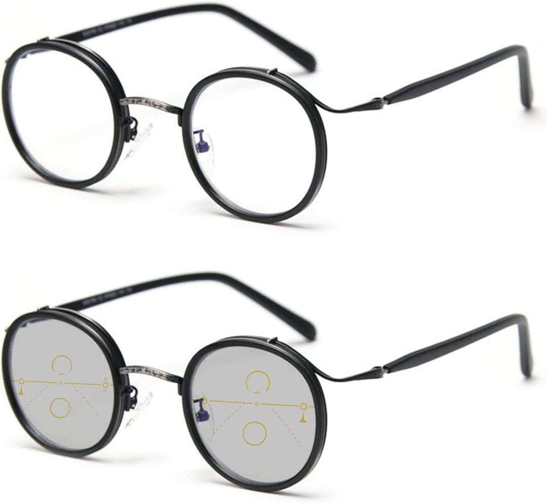 COTIA Reading Glasses Transition Photochromic Progressive Multifocus Reader for Men/Women Classic Round Eyewear