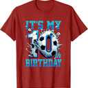 It's My 10th Soccer Birthday Party 10th Birthday Boy Soccer T-Shirt (Red, Large)