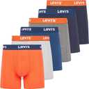 Levi's Mens Boxer Briefs Breathable Cotton Underwear for Men Pack of 6 (1 Blue / 2 Navy / 1 Orange / 2 Grey), S