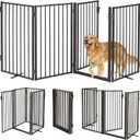 Metal Freestanding Dog Gates with Door for Outdoor Indoor,80'' Extra Wide 36'' Tall Free Standing Dog Gate for Doorways,Large Openings,Deck,Yard,Porch,Foldable Safety Pet Fence(Black,4 Panels)