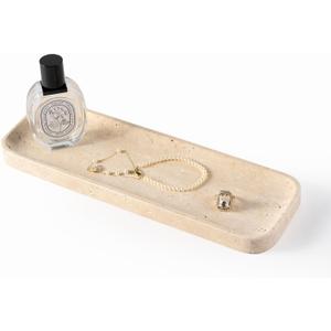 Koville Marble Tray, 12"x4" Marble Vanity Tray for Bathroom Kitchen Countertop Sink, Natural Stone Tray for Home Decor, Decorative Rectangular Narrow Catchall Tray for Jewelry Perfume