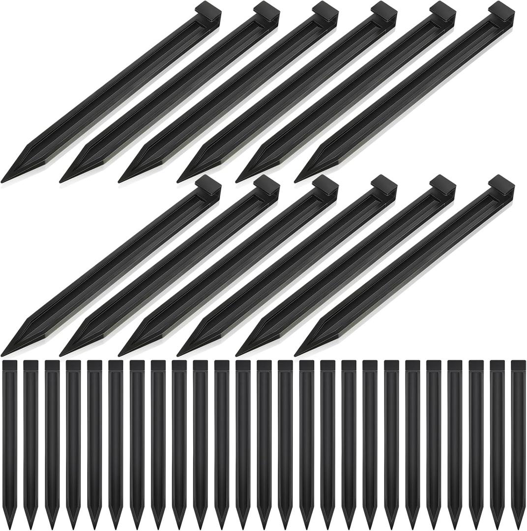 Menkxi 100 Pcs Garden Landscape Stakes, 10 Inch Black Plastic Straight Smooth Edging Coil for Yard Terrace, Landscape Edging, Grass, Bender Board, Garden Liner