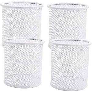 SNOW COOLER Pen Holder Mesh Pencil Holder Metal Pen Holder Cup Pencil Cup Holder for Desk Office Pen Organizer White, 4 Pack