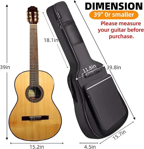 GIGKOUKI Guitar Bag 38 39 Inch Acoustic Guitar Gig Bag Soft Case 0.35 Inch Thick Padding Classical Guitar Backpack Large Pocket with Hanger Loop and Neck Strap39 inch