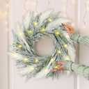 Juexica 19.7 Inch Lighted Christmas Wreaths for Front Door Flocked Norfolk Pine Wreaths with Boho Pampas Grass White Coastal Xmas Decor for Indoor Outdoor Wall Window Home Xmas Seasonal Decor
