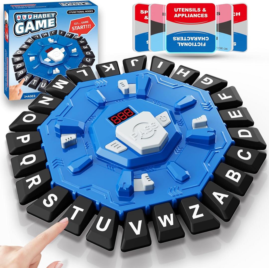 Word Game Family Board Games for Kids & Adults with 2 Modes,220 Topic Categories 24 Letters Pressing Games,Fun Fast-Paced Learning Game,35 Cards,LCD Display Timer,Christmas & Birthday Gifts,Blue