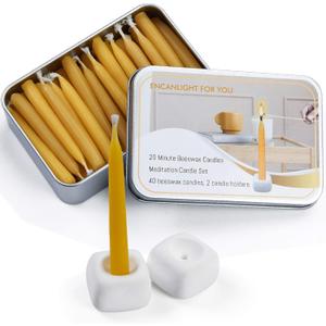 20 Minute Mini Candles Set,2.6 Inch Small Bees Wax Taper Meditation Candles 40Pcs,Candles Smokeless,Dripless for Home,Womens Gifts Yogas-Yellow