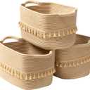 TeoKJ Storage Basket 3 Pack for Organizing, Rope Cotton Baskets for Toy, Clothes, Blankets, Decorative Basket for Living Room, Nursery, Bathroom, Jute