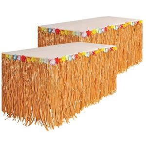 Kicko Luau Hawaiian Grass Table Skirt - 2 Pack - 9 Feet X 29 Inch - Real Hawaiian Island Party Decorations with Hibiscus Flowers, for Kids and Adult Birthdays, Polynesian Themed Events