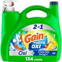 Gain Ultra Oxi Liquid Laundry Detergent, Waterfall Delight Scent, 194 fl oz, 134 loads, Freshness + Odor Fighting, High efficiency washing machine iquid cleaning soap