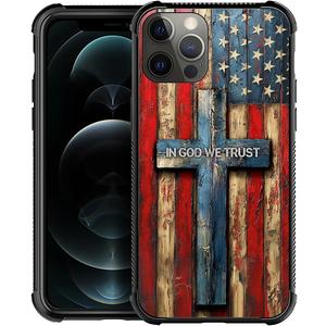 for iPhone 15 Pro Max Case | Classic Slim Cover Design | Wood Grain American Flag Cross