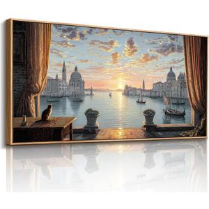 imjiayu Venice Window View Wall Art, Sunset Landscape Canvas, 40"L x 20"W
