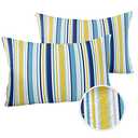 Lsrtoss Blue Yellow Striped Outdoor Waterproof Pillow Covers, Farmhouse Navy Blue Ombre Stripes Decorative Rectangle Throw Pillowcase Sofa Cushion Sham for Patio/Couch/Chair, 20"x12" 2 Pack