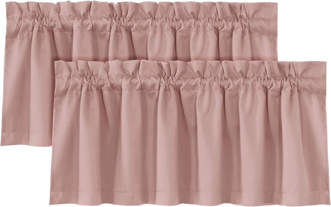 H.VERSAILTEX 100% Blackout Curtain Valances for Windows 2 Panels Thermal Insulated Rod Pocket Small Short Valance for Kitchen Cafe Bathroom Living Room Bedroom Laundry,Baby Pink,52" W x 18" L