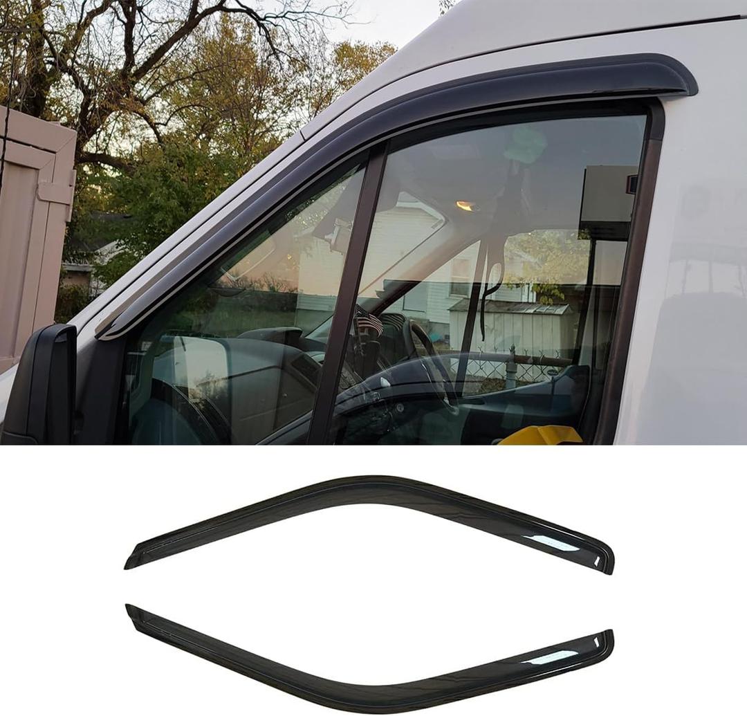 92676 Side Window Visors Wind Vent Deflector,2pcs Outside Mount Tape-On Dark Smoke Nice Sun Rain Guards Set for 2014-2024 Ford Transit