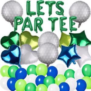 46 Pieces Let's Partee Golf Party Decorations Boys Men Party Balloons Decoration Let's Par-tee Golf Balloons Sport Themed Party Supplies Blue Green Balloons for Birthday Baby Shower Retirement Party