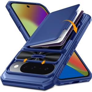 CENMASO for Google Pixel 10 Pro Case/Pixel 10 Case with Card HolderRFID Blocking& Sliding Camera Cover & Kickstand Full-Body Shockproof Wallet Phone Case for Pixel 10/10 Pro (Blue)