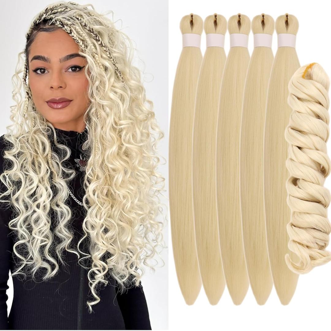 Blonde Braiding Hair Pre Stretched Knotless Braiding Hair for Boho Braids Ocean Wave Boho Hair Extensions for Braiding (6 Packs)