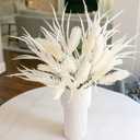 7 PCS Artificial Fall Stem Fake Plants, 26 in Fake Leaves Autumn Greenery Branches White Flowers Faux Foliage DIY Stems for Vase Thanksgiving Home Kitchen Office Indoor Centerpiece Table Decoration