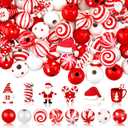 200 Pcs Christmas Wood Beads Santa Claus Winter Red and White Wooden Beads Candy Cane Round Loose Spacer Farmhouse Craft Beads for DIY Bracelet Necklace Earring Jewelry Making Home Decor