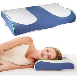Cervical Neck Pillow, Thin Cooling Pillows for Neck Shoulder Pain Relief, Ergonomic Memory Foam with Breathable Covers, Soft Contour Bed Pillow for Side Back Stomach Sleeper