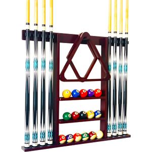 GACCO BILLIARDS Wall Mount Pool Cue Stick Holder Hold 8 Cues, Pool Stick Holder, Billiard Cue Rack For Pool Table Accessories. Pool Table Stick Holder Made Of 100% Solid Wood (Mahogany)