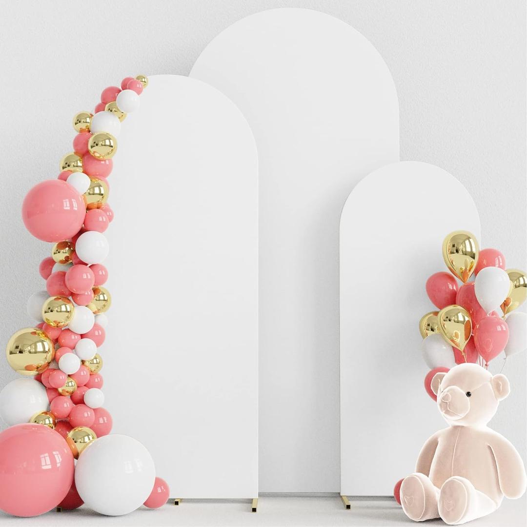 Wokceer Set of 3 Wedding Arch Cover Spandex Fitted Wedding Arch Stand Covers for Round Top Chiara Arch Backdrop Stands Cover for Birthday Party Ceremony Banquet Decoration 4ft,5ft,6ft White