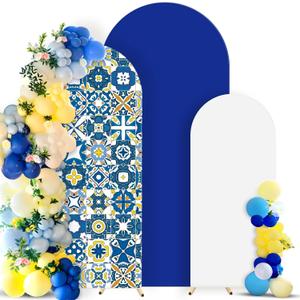 Newwiee Set of 3 Amalfi Coast Wedding Arch Cover 8ft, 7.2ft, 6.6ft, Spandex Fitted Wedding Arch Covers for Birthday Party Decor (Floral, Classic Color)