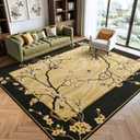 Oprein 8x10 Area Rug for Living Room, Washable Oriental Black Gold Floral Rug, Large Soft Low Pile Non Slip and Stain Resistant Carpet for Bedroom Dining Room Farmhouse Office Home Decor