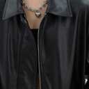 Women Faux Leather Blazer Vintage Lapel Boyfriend PU Jacket Long Sleeve Button Down Coat Streetwear (Medium)