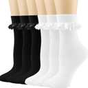 BIVOLU Womens Crew Socks Lace Ruffle Frilly Cotton Cute Princess Ankle Dress Socks for Girl 6 Pack