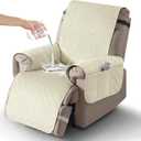 Timeles Velvet Recliner Chair Cover, 100% Waterproof Recliner Covers That Stay in Place with Pocket for Pets & Dogs (Large: 28",Cream)