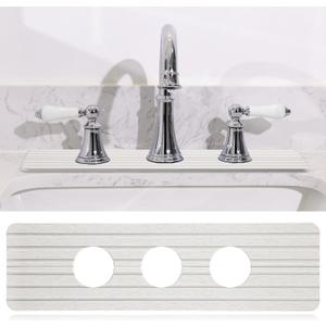 3 Hole Faucet Mat for Kitchen Sink 16.1" x 5" Kitchen Faucet Absorbent Mat Diatomite Splash Guard for Sink Quick Drying Stone Drip Catcher for Bathroom Counter (White)