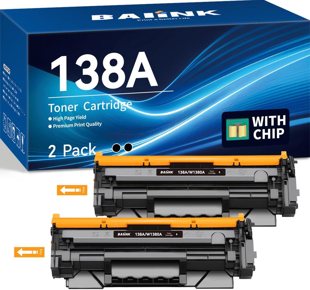 138A W1380A (with Chip) Compatible Toner Cartridges Replacement for HP 138A W1380A 138X W1380X Compatible for HP Pro 3001dw 3001dn MFP 3101fdw 3001fdw Printer (Black, 2-Pack)