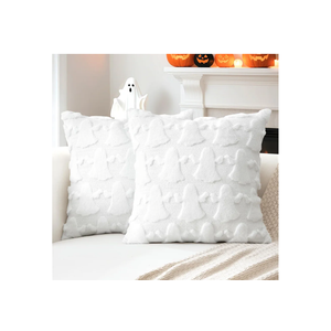 OTOSTAR Set of 2 Ghost Pillow Covers Halloween Throw Pillow Covers for Sofa Couch Bed Living Room Soft Plush Short Wool Velvet Farmhouse Throw Pillow Covers for Thanksgiving Pure White 16x24 Inch
